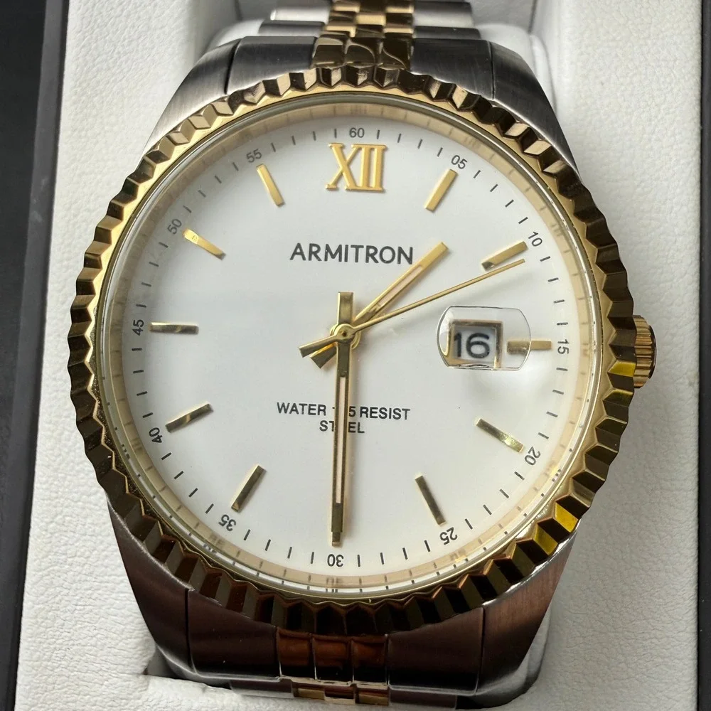 Armitron 20/5521TT Men's Date Function Two Tone Bracelet Watch New Battery Japa
